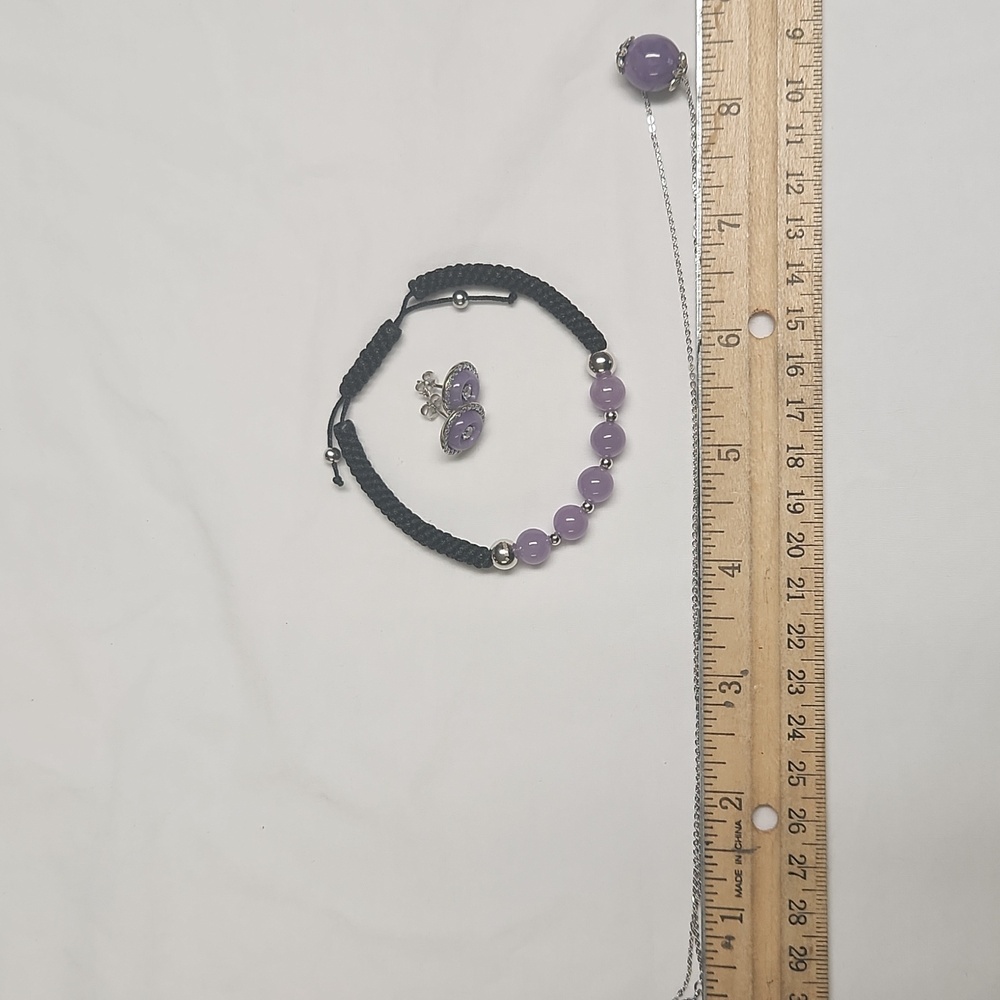 JOY Jade Of Yesteryear Lavender/Purle Lot Of 3 - NECKLACE, EARRINGS, BRACELET - Picture 12 of 12
